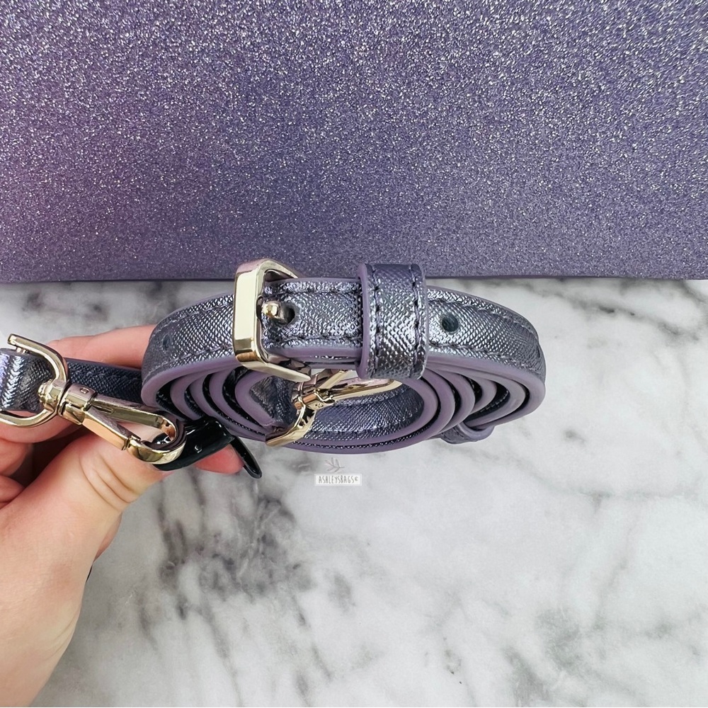 Kate Spade Tinsel Glitter Satchel & Card Holder Wallet In Lilac Frost - Picture 11 of 16